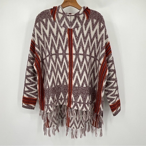 Shrinking Violet Aztec Poncho Style Hooded Sweater Oversized Size Medium C24